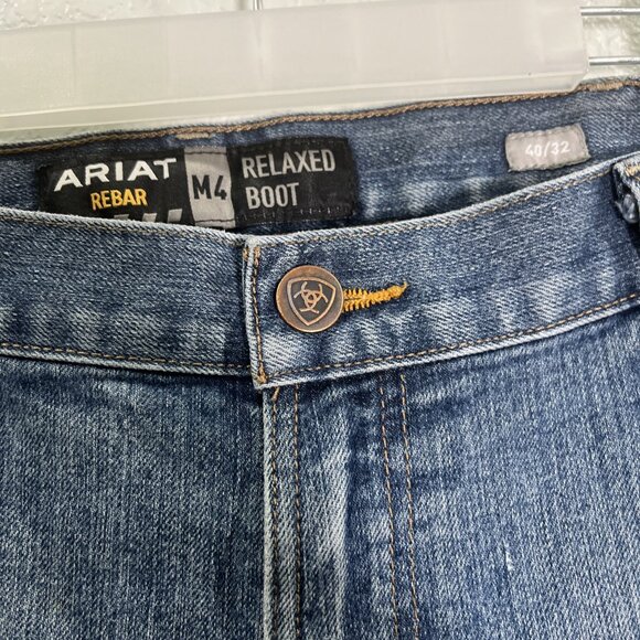 Ariat Jeans Mens 40x32 M4 Rebar Blue Relaxed Fit Boot Cut Workwear Western Denim - Picture 4 of 9